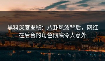 黑料深度揭秘：八卦风波背后，网红在后台的角色彻底令人意外