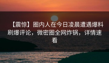 【震惊】圈内人在今日凌晨遭遇爆料刷爆评论，微密圈全网炸锅，详情速看