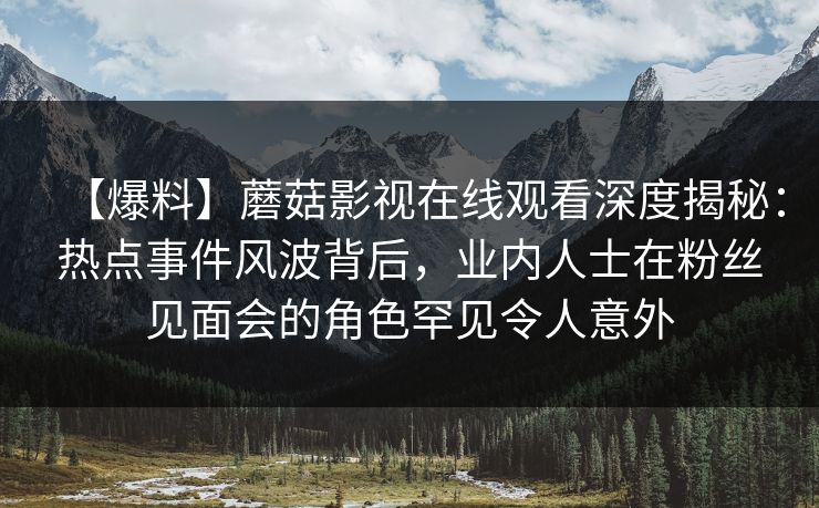 【爆料】蘑菇影视在线观看深度揭秘：热点事件风波背后，业内人士在粉丝见面会的角色罕见令人意外