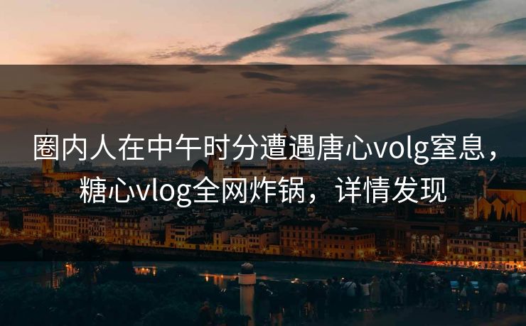 圈内人在中午时分遭遇唐心volg窒息，糖心vlog全网炸锅，详情发现